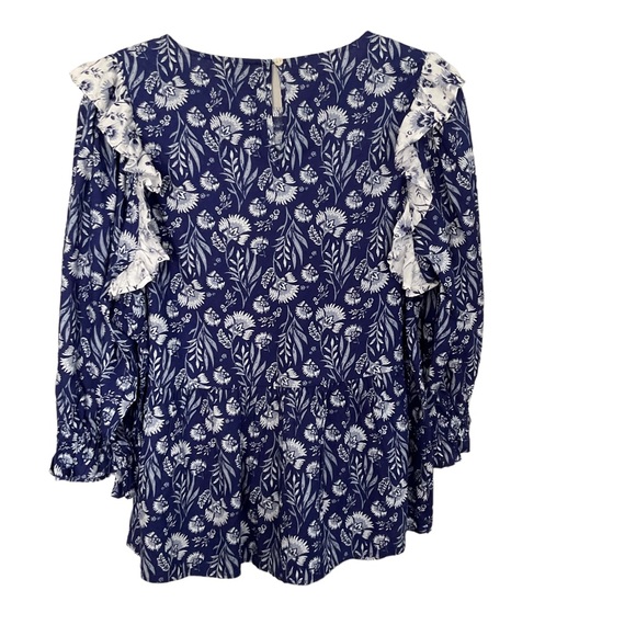 NWT Universal Thread Blue Floral 3/4 Puff Sleeve Peplum Boho Style Top Size L - Picture 14 of 14
